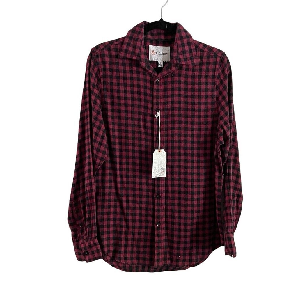 Cloudveil Mens S Wine/Black Checked Plaid Flannel L/Sleeve Button Up Shirt NWT